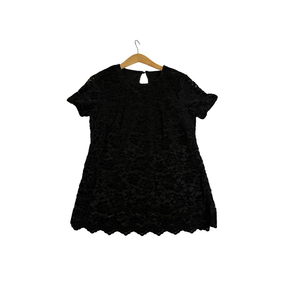 Teddi Rose Womens Black Floral Lace Short Sleeve Keyhole Back Blouse Size M NEW